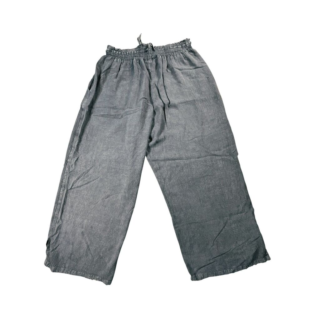 Raya Sun Linen Blend Women's Wide Leg Crop Pants Gray Pull On Elastic Waist XL